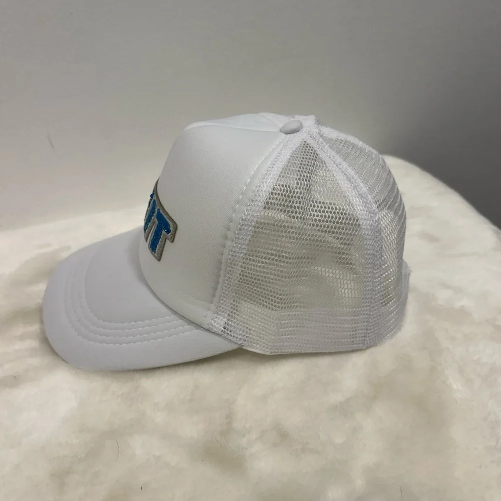 Detroit lions Grit trucker hat! with Blue sequin GRIT Logo!
